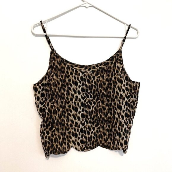 CHARLOTTE RUSSE Brown Black Cheetah Leopard Animal Print Scalloped Hem Crop Top - Picture 8 of 10